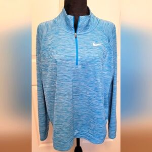 Women's NIKE XL Running 1/4 Zip Long Seeve Shirt Blue & White with Thumb Holes